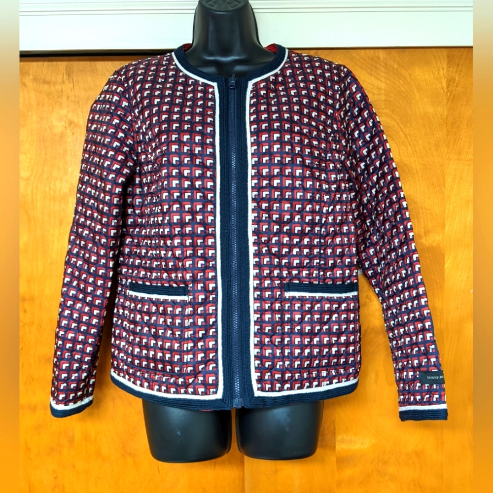 Women's Talbots Red Blue Quilted Zip Front Lightweight Reversible Jacket Medium